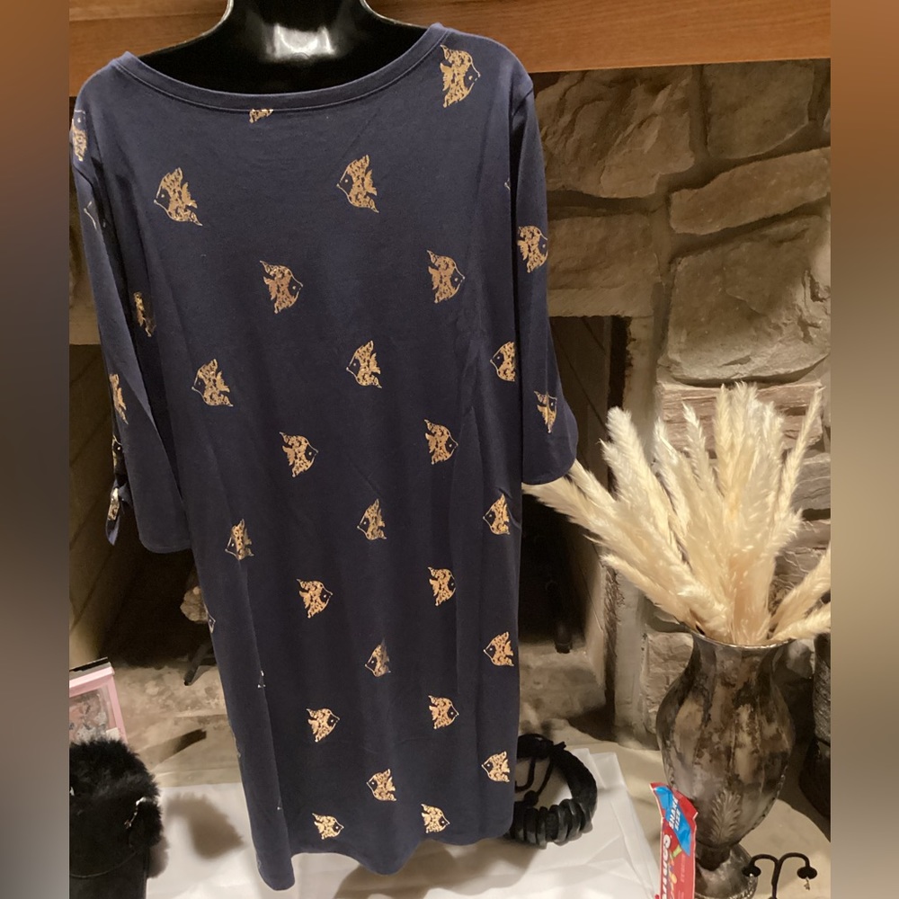 Lilly Pulitzer Preston Navy gold Foil fish design tee shirt dress Sz. XL - Picture 8 of 16